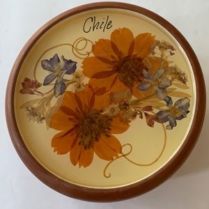 WOOD TRINKET JAR/BOX CHILE TALLER MARCELINA PAINTED FLORAL TOP UNDER GLASS ROUND